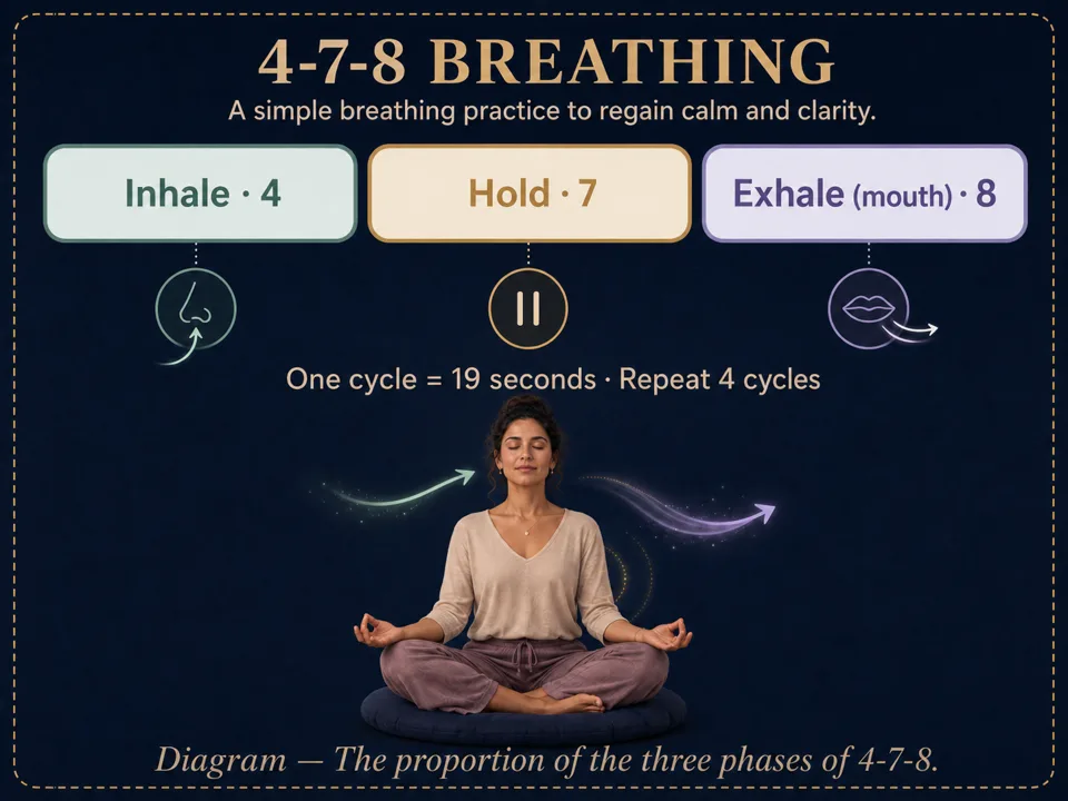 Diagram of 4-7-8 breathing, the technique for falling asleep