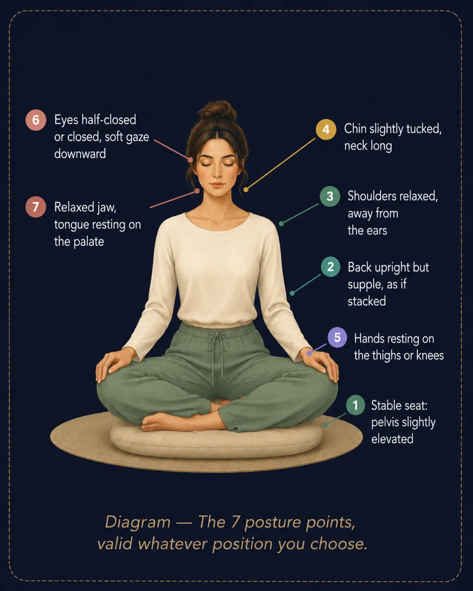 On a chair — ideal for beginners. Sit toward the front of the seat, feet flat. On a chair — ideal for beginners. Sit toward the front of the seat, feet flat.