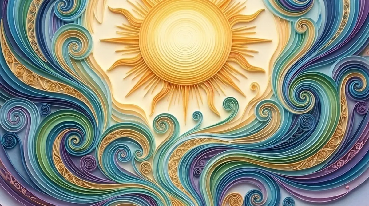 In this article Paper-quilled golden sun above swirling blue, green and violet waves, a soothing visual for breathing exercises to calm down
