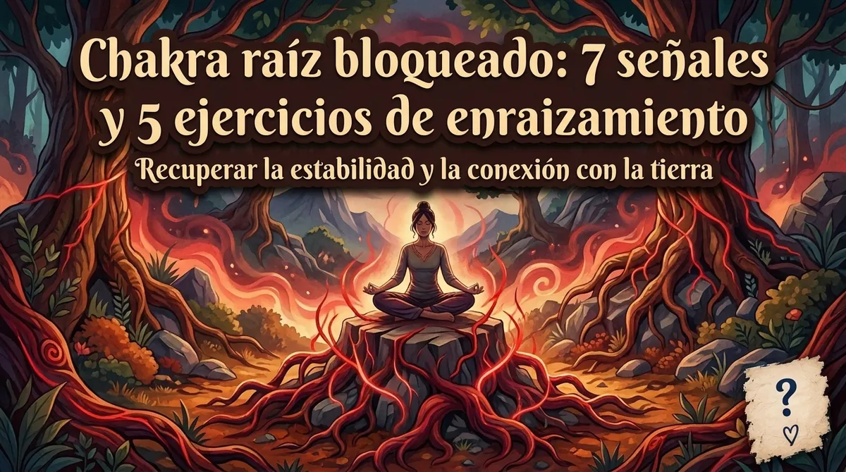 En este artículo Mujer meditando en loto sobre un tocón con raíces rojas que se hunden en la tierra para desbloquear el chakra raíz