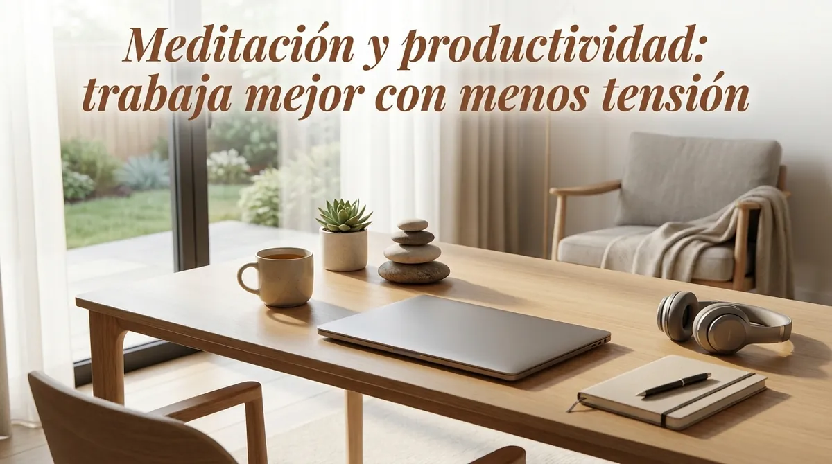 En este artículo Escritorio ordenado junto al jardín, con portátil cerrado, piedras apiladas, té y cuaderno: concentrarse en el trabajo