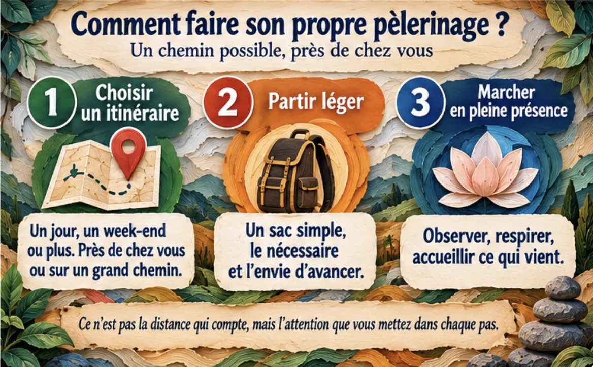 Trois étapes d'un pèlerinage sans religion : choisir un itinéraire, partir léger, marcher en pleine présence