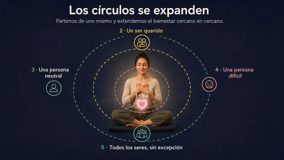 Esquema — Los círculos se amplían: se parte de uno mismo y se extiende la bondad de cerca en cerca.