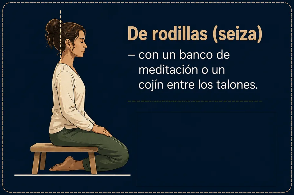 Tumbado (savasana) — para el escaneo corporal y las meditaciones para dormir. Riesgo de quedarse dormido: reservar a estas prácticas.