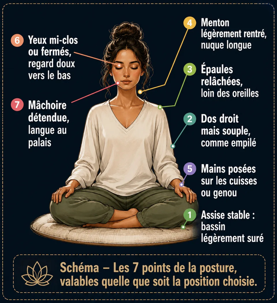 Sur une chaise — idéale pour débuter. Asseyez-vous vers l'avant de l'assise, pieds bien à plat. Sur une chaise — idéale pour débuter. Asseyez-vous vers l'avant de l'assise, pieds bien à plat.