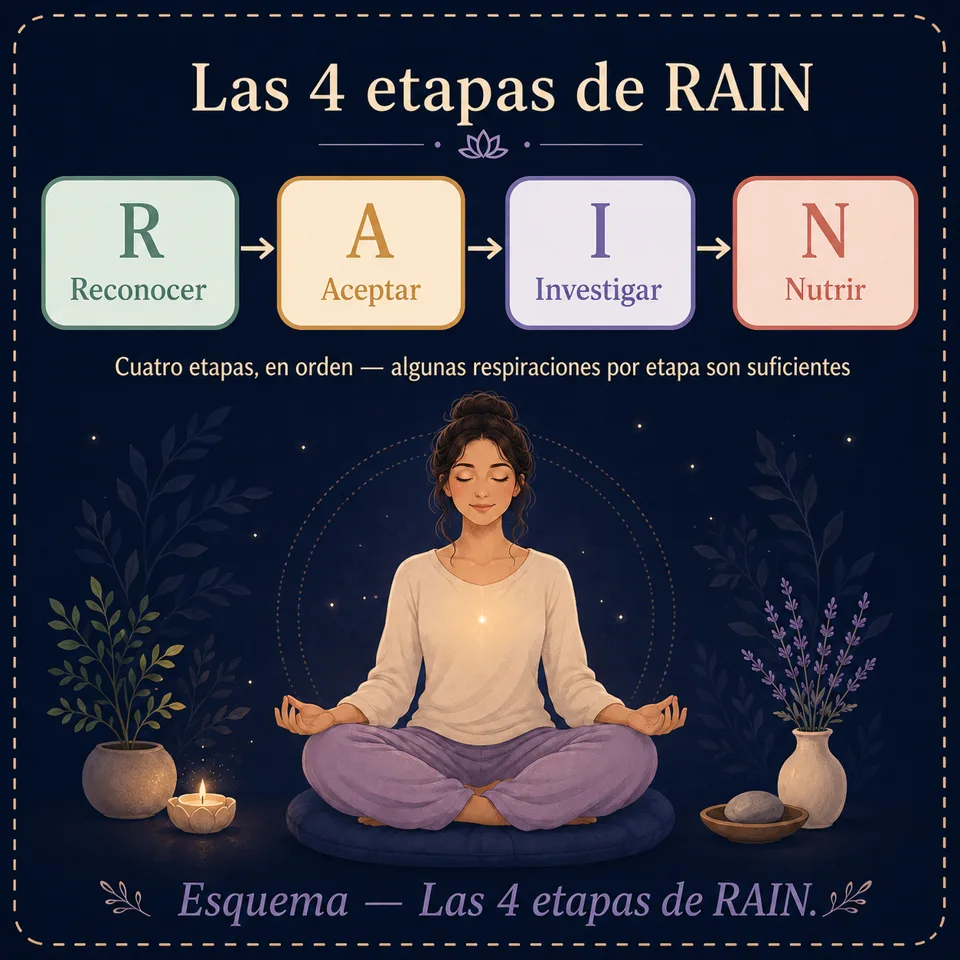 Las 4 etapas del método RAIN de meditación.