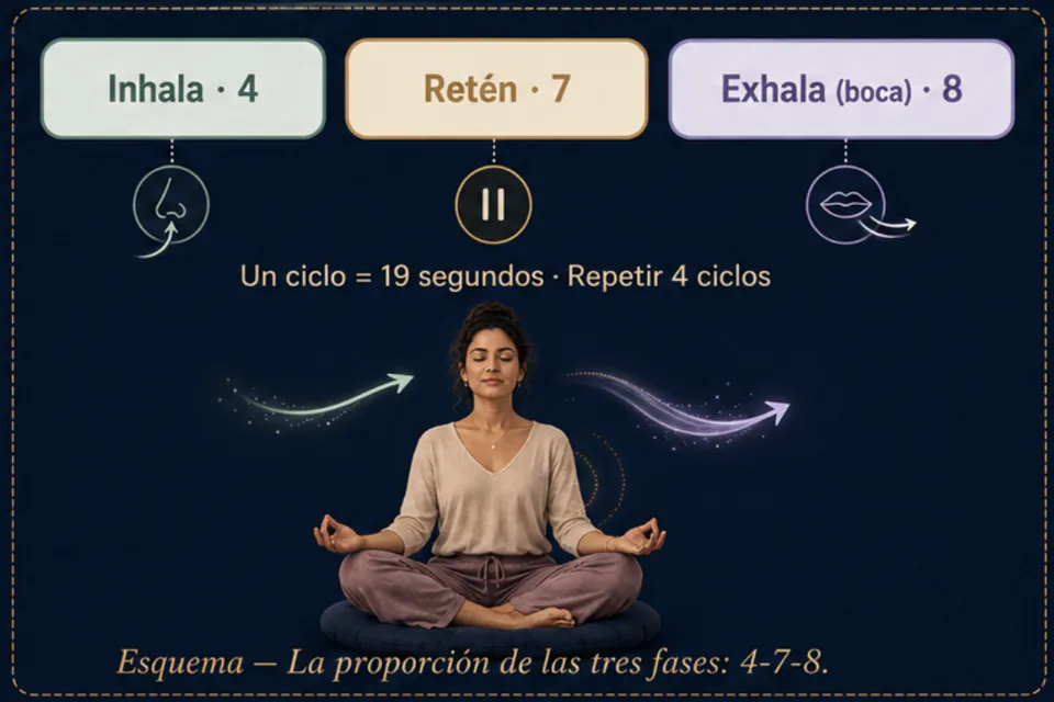 Esquema de la respiración 4-7-8, la técnica para conciliar el sueño