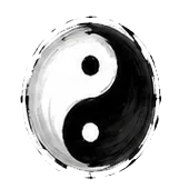 A yin and yang symbol painted in ink