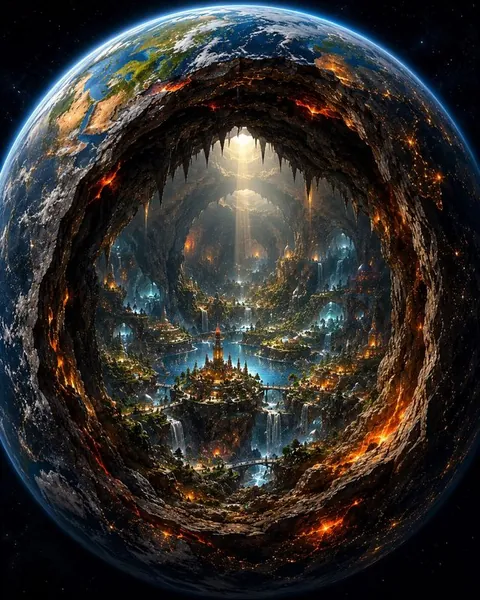 Una vista en corte de la Tierra que revela un mundo luminoso en su centro