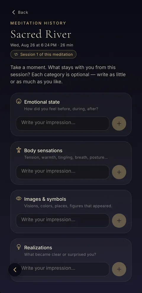 Session impressions: emotional state, body sensations, realizations