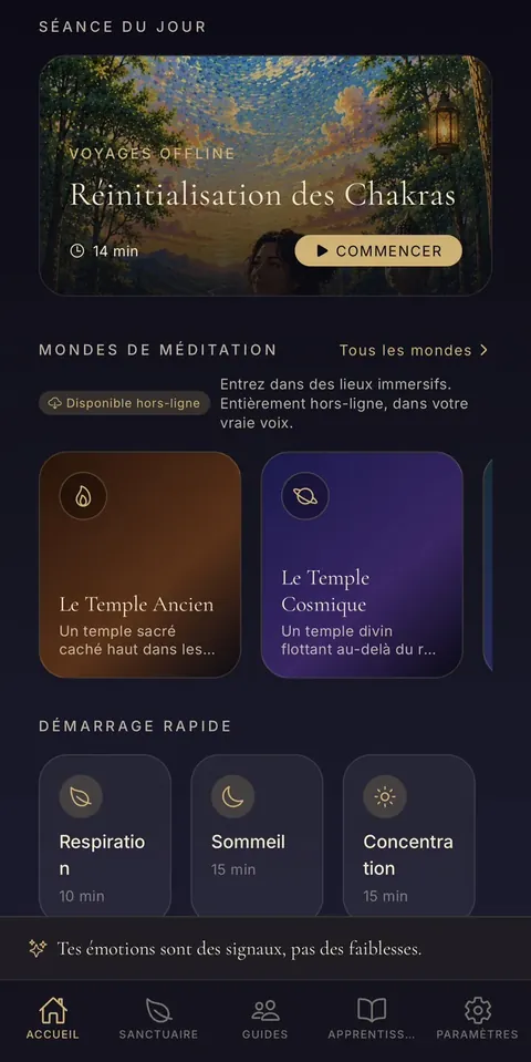 La séance du jour et les mondes, disponibles hors ligne. Séance du jour et mondes de méditation téléchargeables pour méditer hors ligne