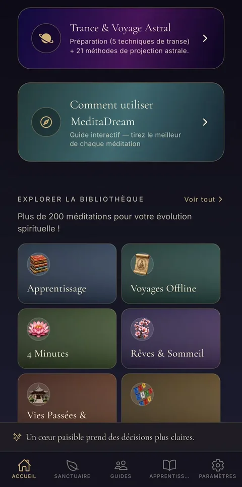 Trance & Voyage Astral, et le guide interactif de la bibliothèque. La catégorie Trance & Voyage Astral et le guide interactif de la bibliothèque de méditations