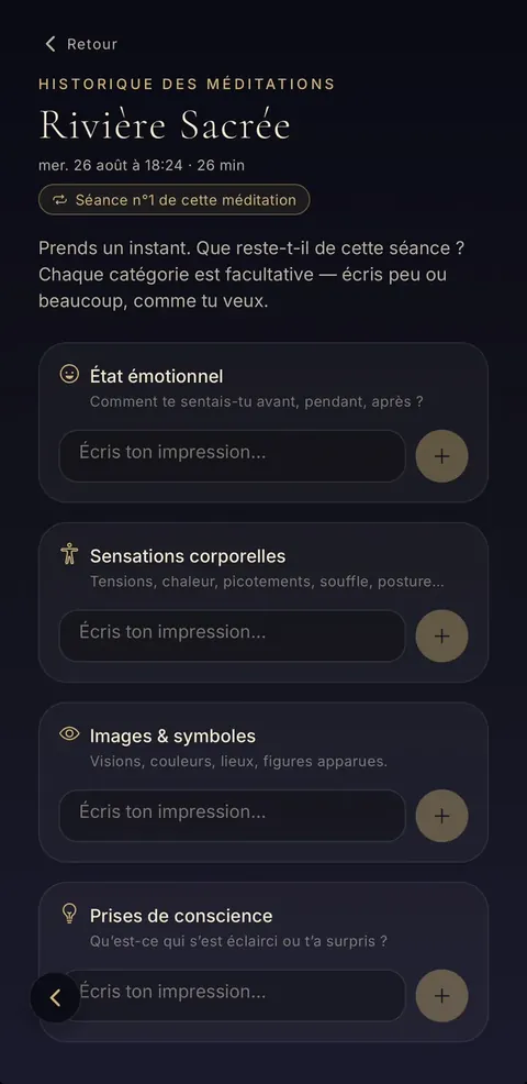 Après la séance : écris tes impressions et prises de conscience. Les impressions après séance : état émotionnel, sensations corporelles, prises de conscience